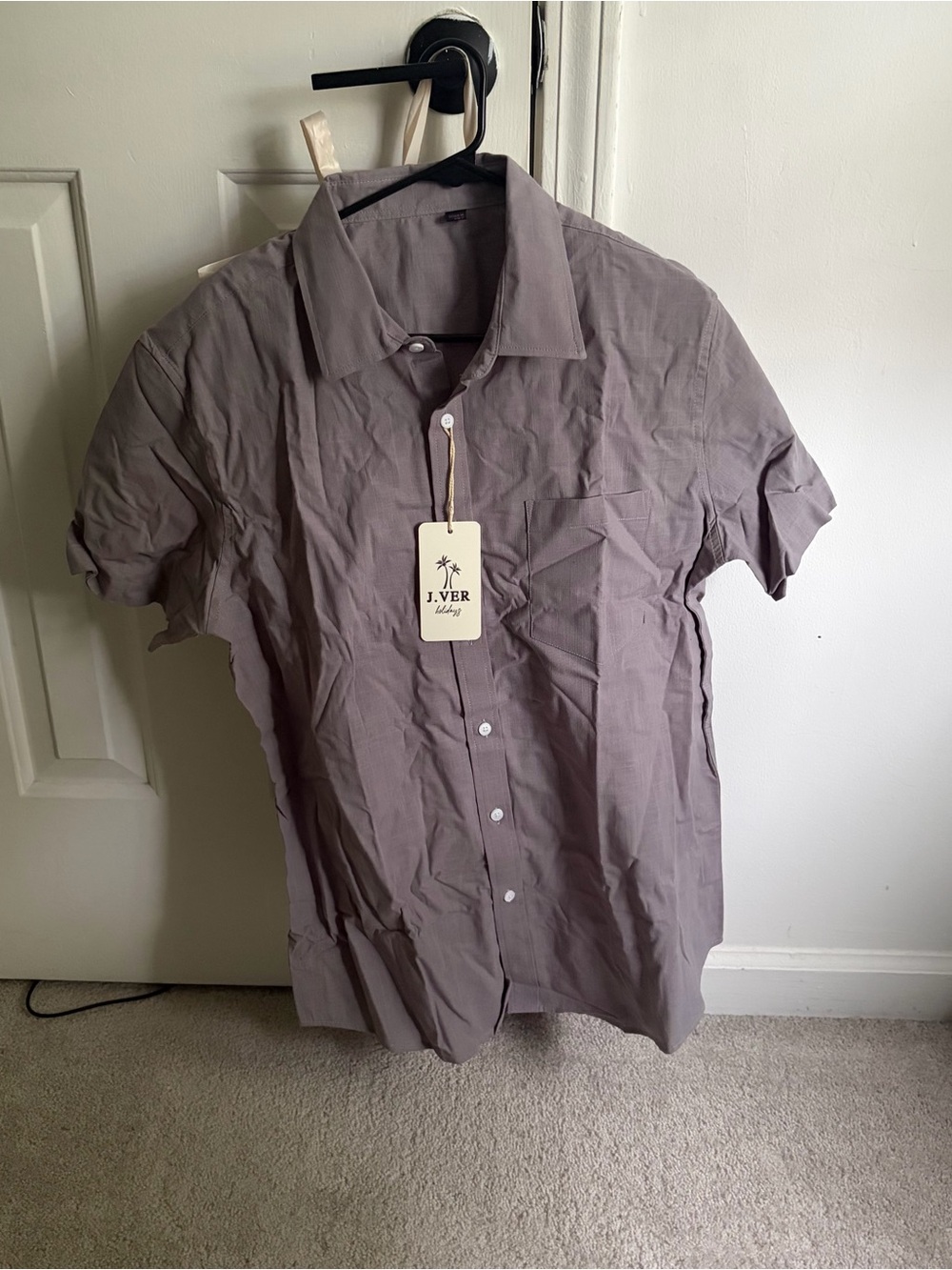 Men's Short-Sleeve Button-Down Shirt in Taupe